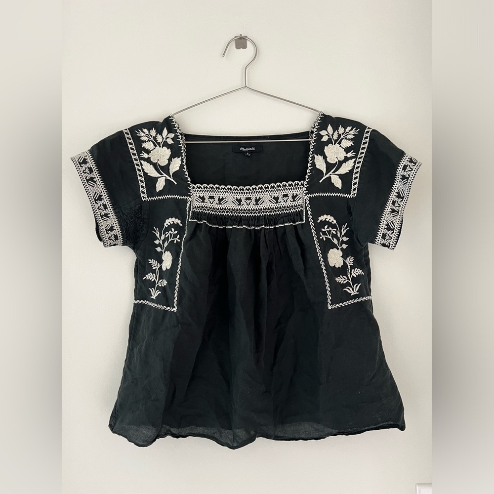 Madewell Embriodered Peasant Top
